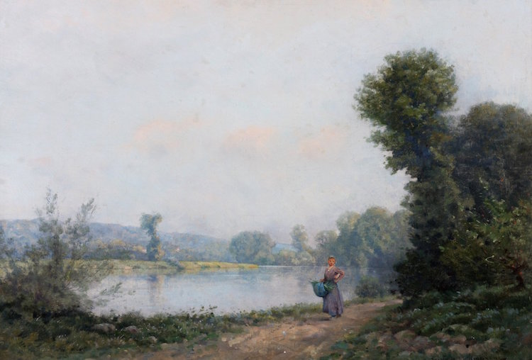 Jeune femme au bord d’une rivière; Manient